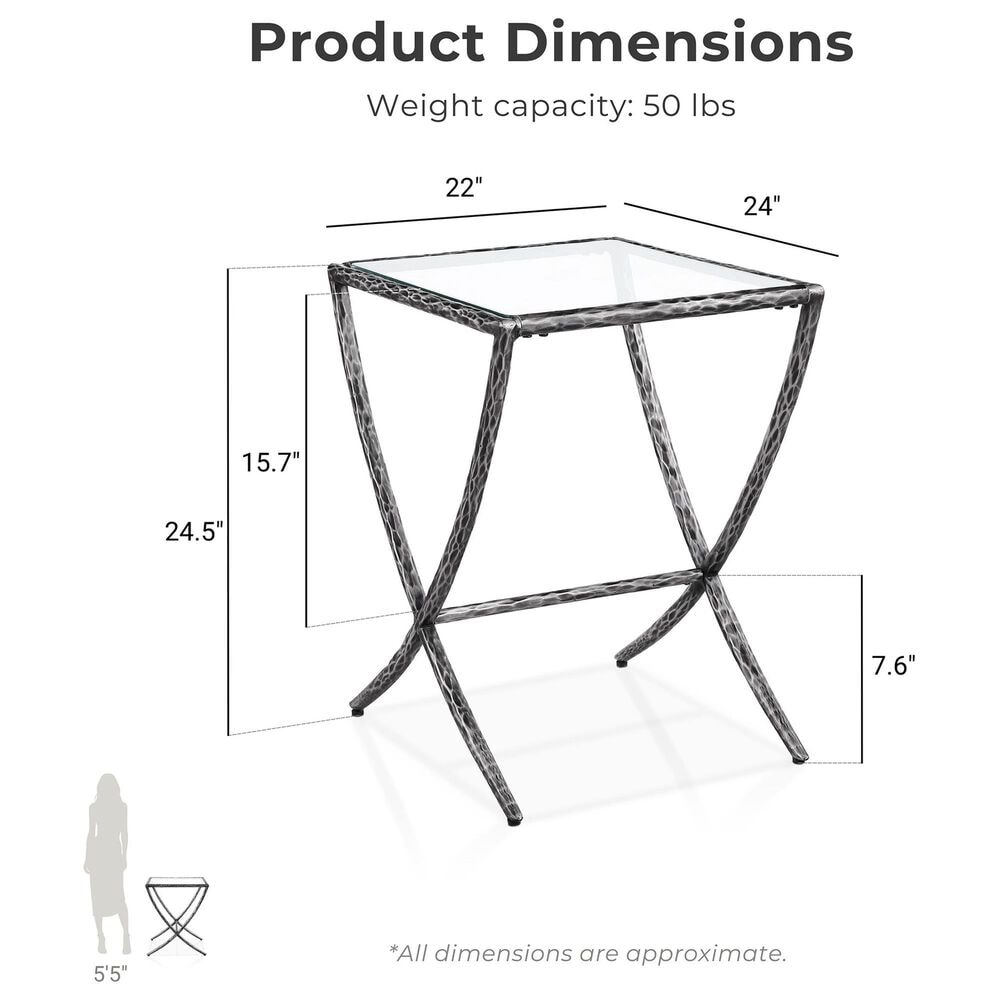 Furniture of America Lalia Side Table with Tempered Glass Top and X-Base in Gun Metal, , large