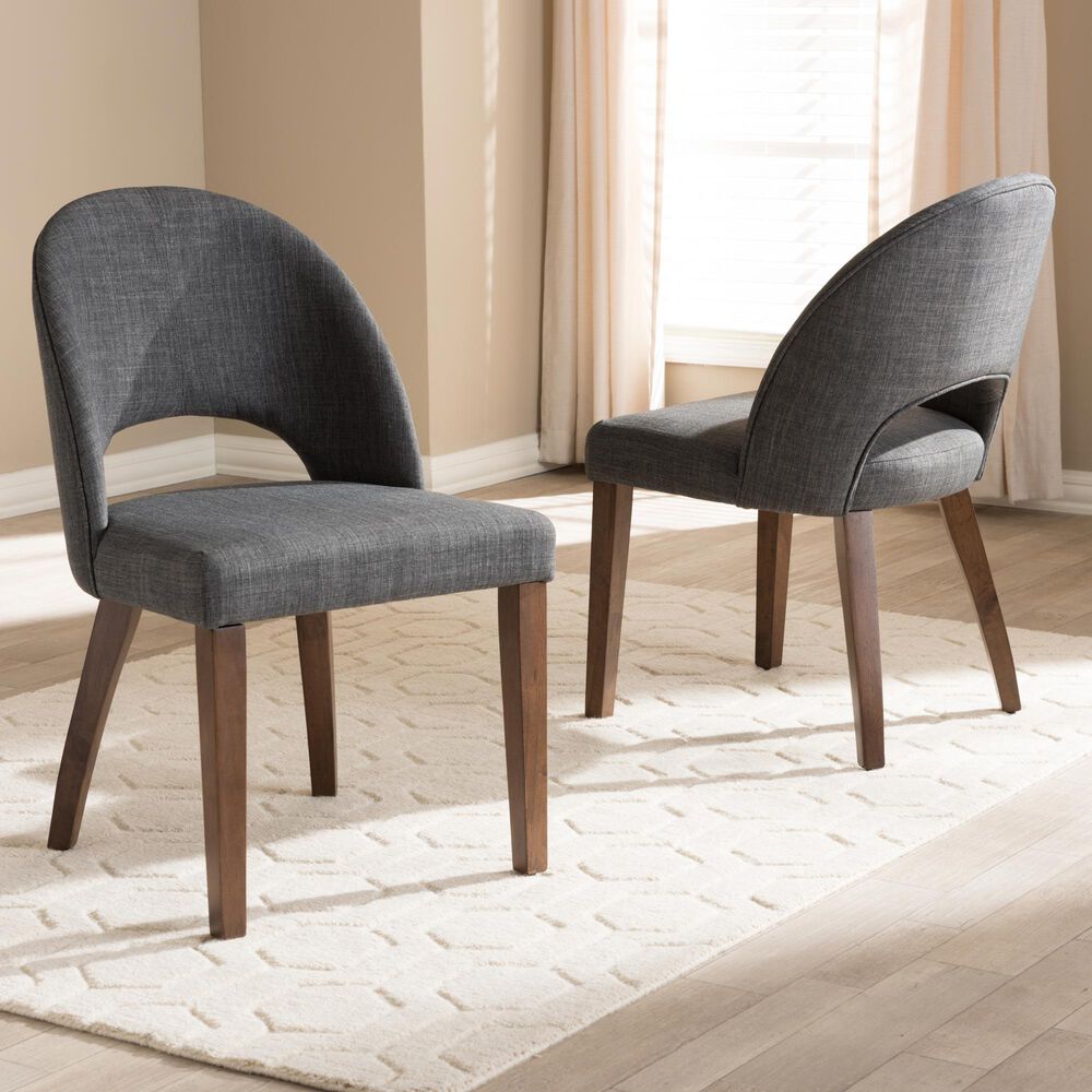Baxton Studio Wesley Side Chair with Dark Grey Cushion in Walnut (Set of 2), , large