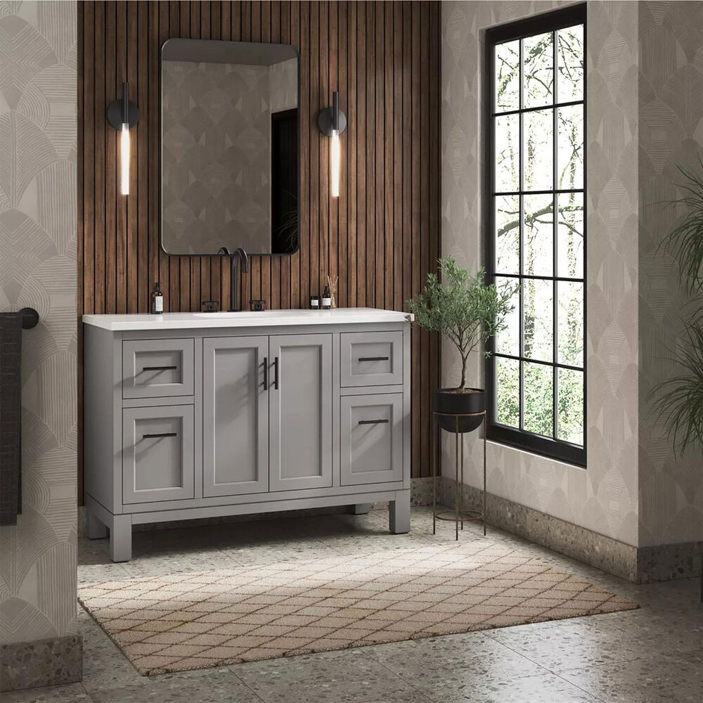Kohler Quo 48&quot; Single Bathroom Vanity in Mohair Grey with 3 cm Pure White Quartz Top and Oval Sink, , large