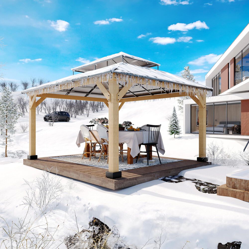 Sunwell Garden 13' x 11' Outdoor Double Roof Hardtop Wood Gazebo, , large