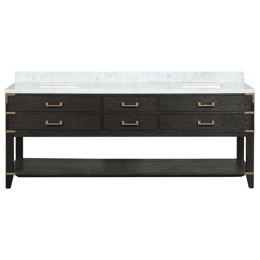 Lexora Home Norwalk 84&quot; Double Bathroom Vanity in Black Oak with White Carrara Marble Top and Rectangular Sinks, , large