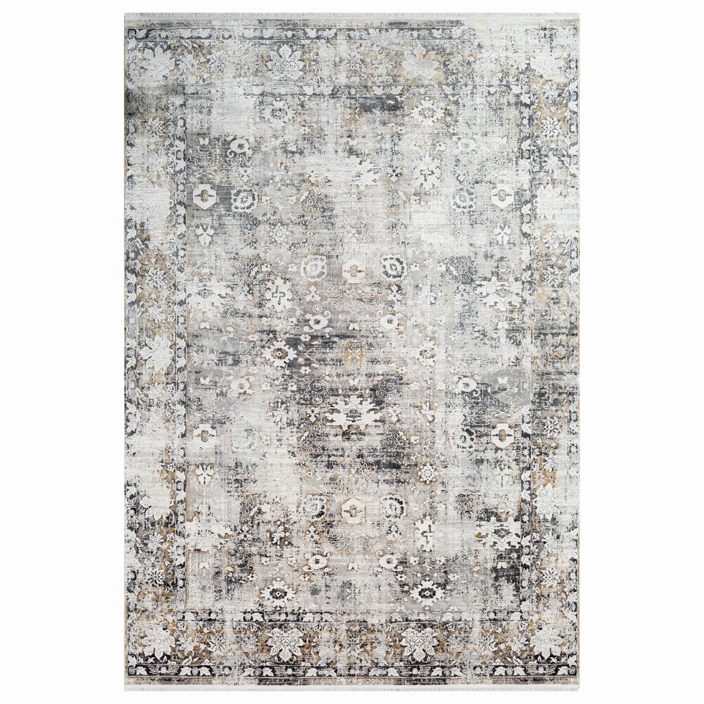 Surya Solar 5" x 7"6" Black, Gray, Charcoal, Saffron and White Area Rug, , large