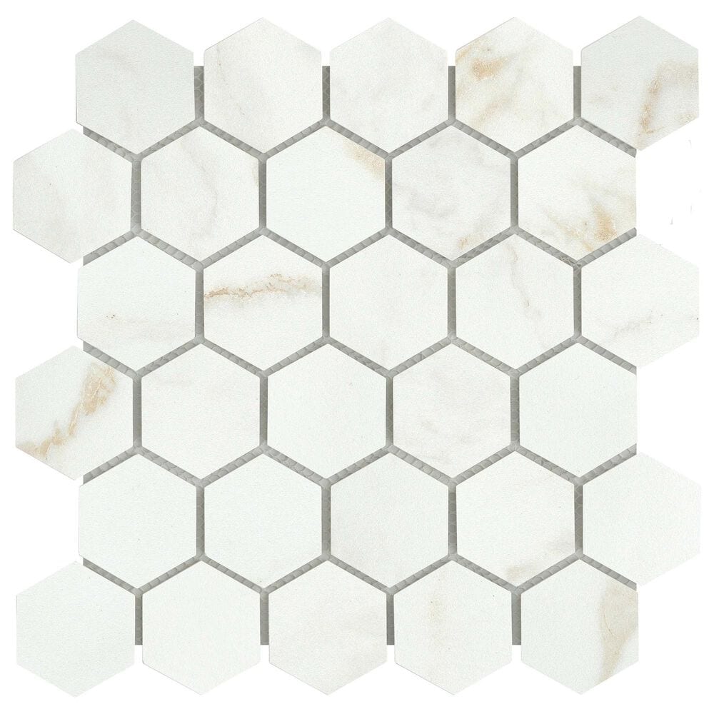 Emser Visconde Oro 2" x 2" Hexagon on 12" x 12" Glazed Porcelain Mosaic Sheet, , large