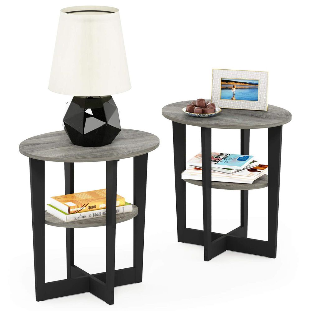 HOMLUX Jaya Oval End Table in French Oak Grey and Black (Set of 2), , large