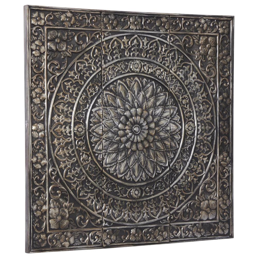 Maple and Jade 36" x 36" Square Floral Embossed Scroll Home Wall Decor in Satin Silver, , large