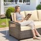 HOMLUX 6-Piece Patio Conversation Set with 42" Fire Pit Table and Light Brown Wicker in Beige, , large