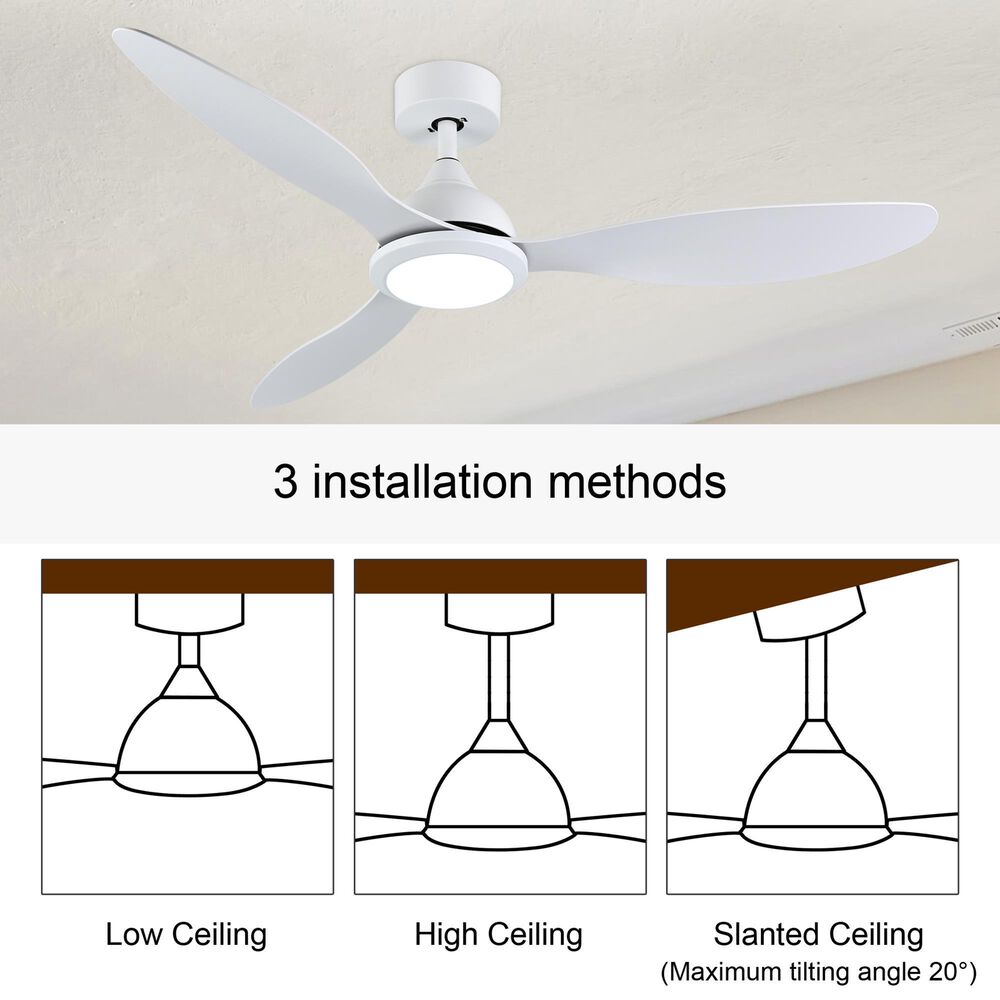 HOMLUX 52" Indoor Ceiling Fan with LED Light in White, , large