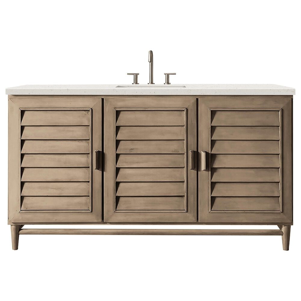 James Martin Vanities Portland 48" Single Bathroom Vanity in Whitewashed Walnut with 3 cm Lime Delight Quartz Top and Rectangular Sink, , large