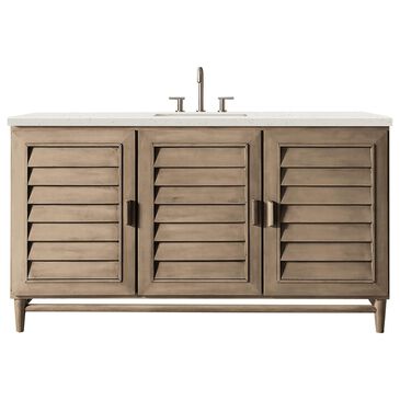 James Martin Vanities Portland 60" Single Bathroom Vanity in Whitewashed Walnut with 3 cm Lime Delight Quartz Top and Rectangular Sink, , large