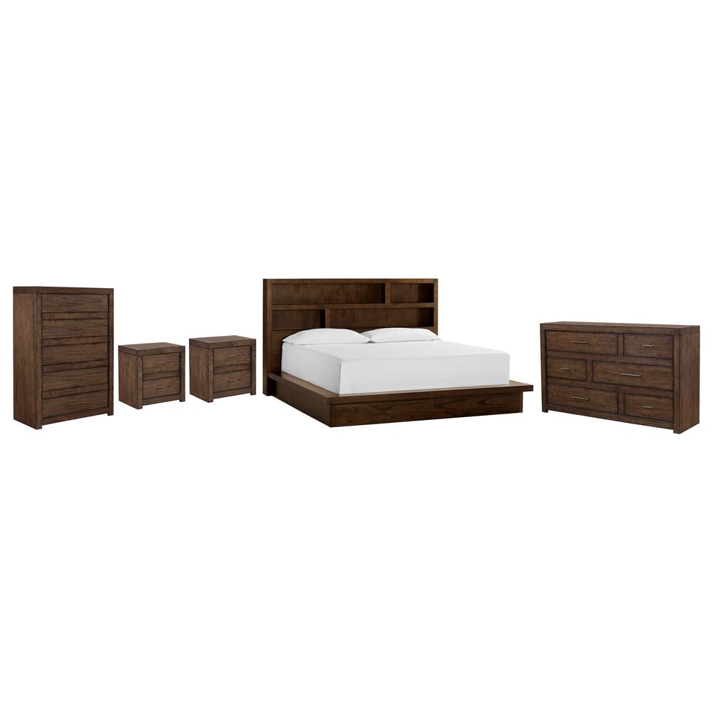 Riva Ridge Modern Loft California King Platform Bed with Dresser, Chest, and Two Nightstands in Brownstone, , large