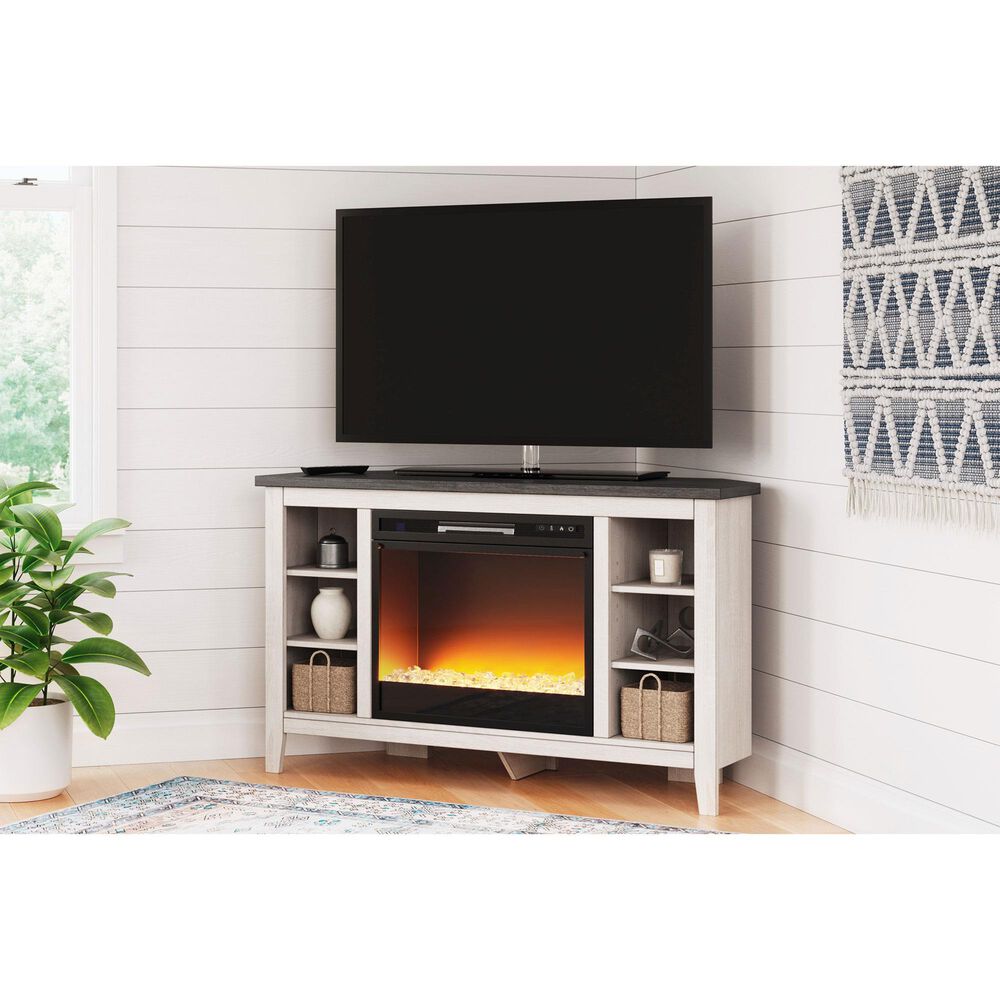 Ashley Dorrinson 48&quot; Corner TV Stand in Antiqued White and Gray, , large