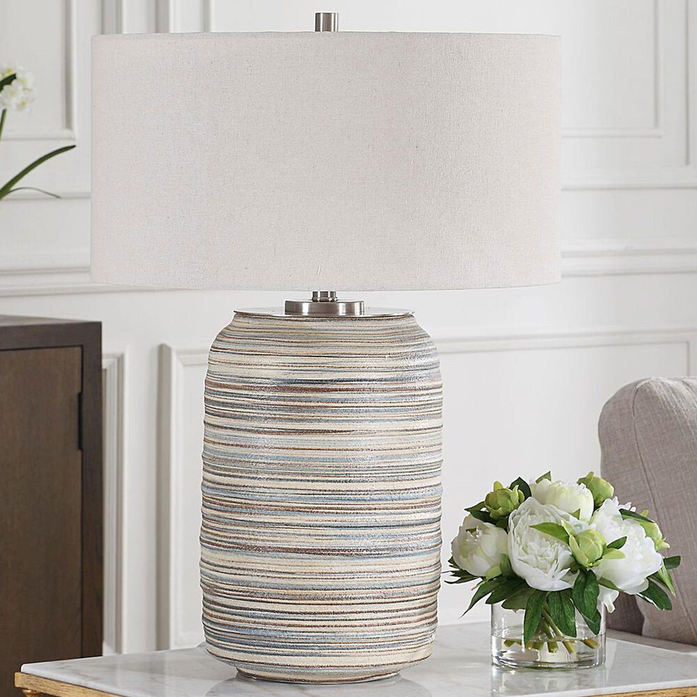 Uttermost Prospect Large Table Lamp in Brown, Taupe, Cream, Blue and Brushed Nickel, , large