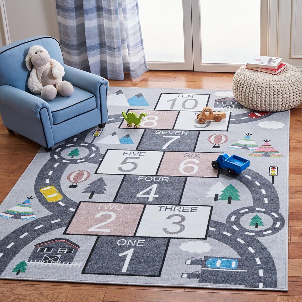 Safavieh Kids Playhouse 4&#39;4&quot; x 6&#39; Grey and Pink Rug, , large