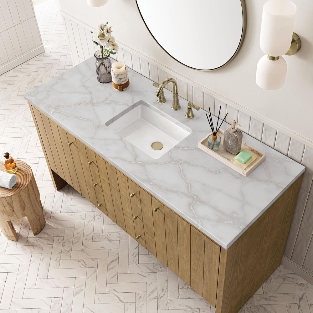 James Martin Vanities Hudson 60" Single Bathroom Vanity in Light Natural Oak with 3 cm Victorian Silver Quartz Top, Rectangular Sink and FreePower Wireless Charger, , large