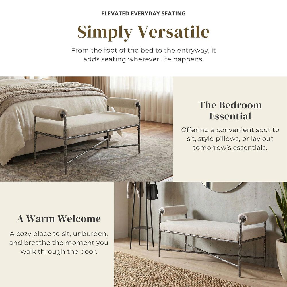 Furniture of America Lalia Hammered Metal Upholstered Bench in Gun Metal, , large
