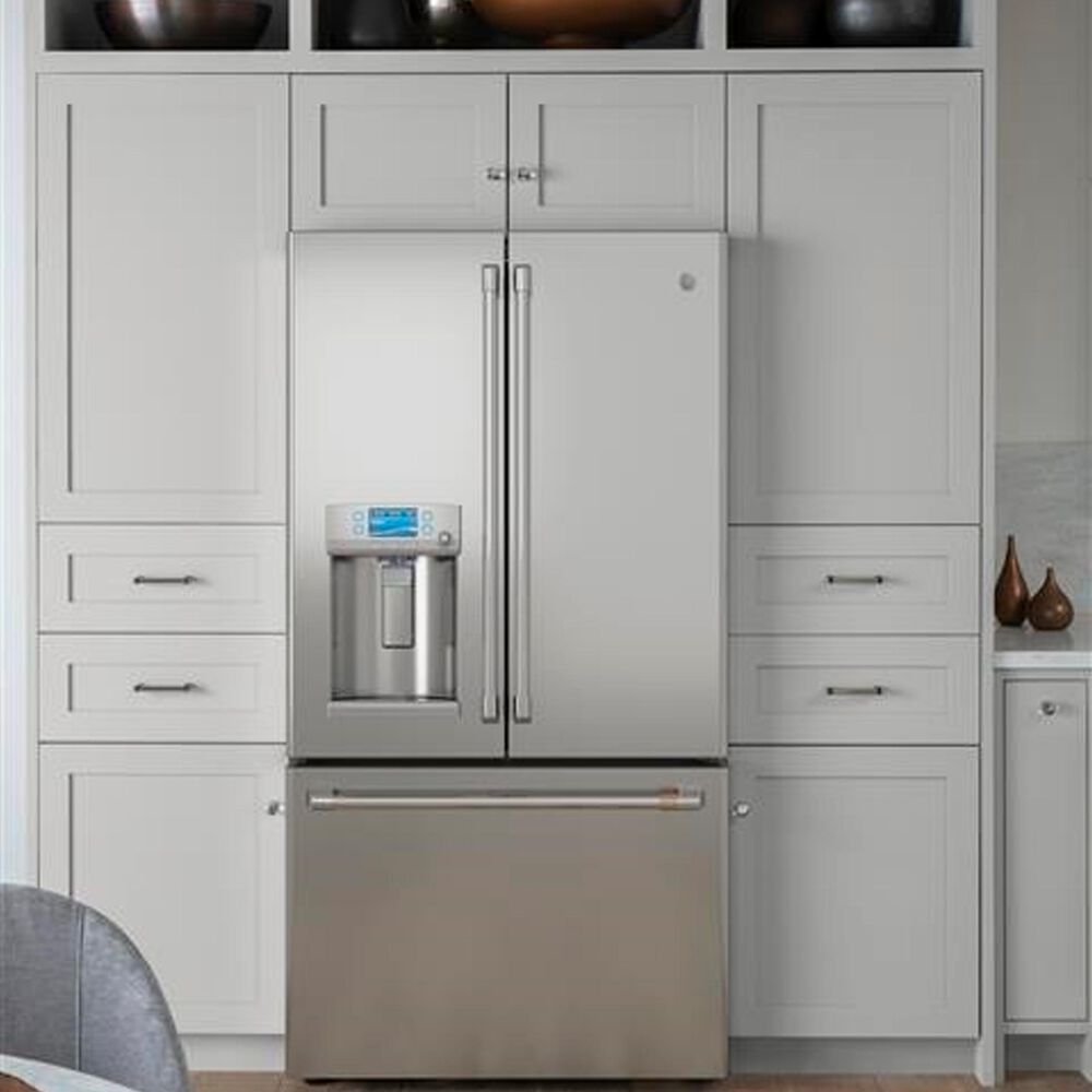 Cafe 27.8 Cu. Ft. French Door Refrigerator Energy Star with Hot Water Dispenser in Stainless Steel and Brushed Stainless Handles, , large