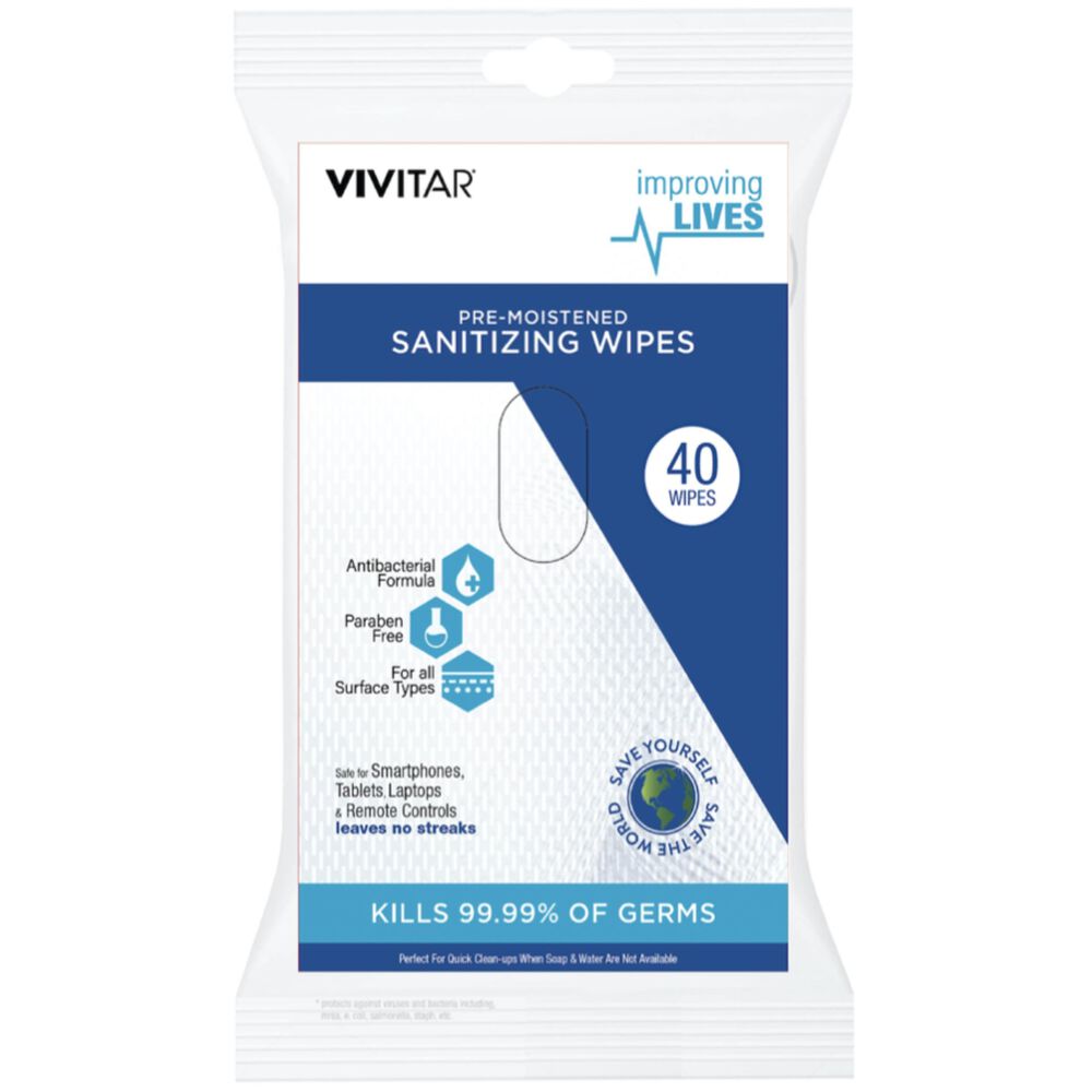 Vivitar Pre-Moistened Sanitizing Wipes (40 Pack) , , large