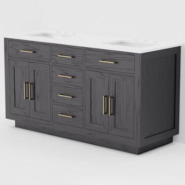 Lexora Home Abbey 60" Double Bathroom Vanity in Black Oak with 2 cm White Cultured Marble Top and Rectangular Sinks, , large