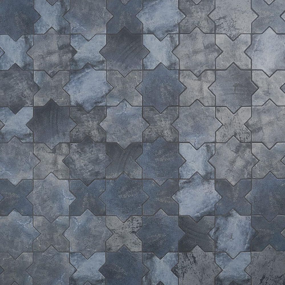 Soho Studio Malta Denim Blue Star and Cross 6" x 6" Porcelain Tile Kit, , large
