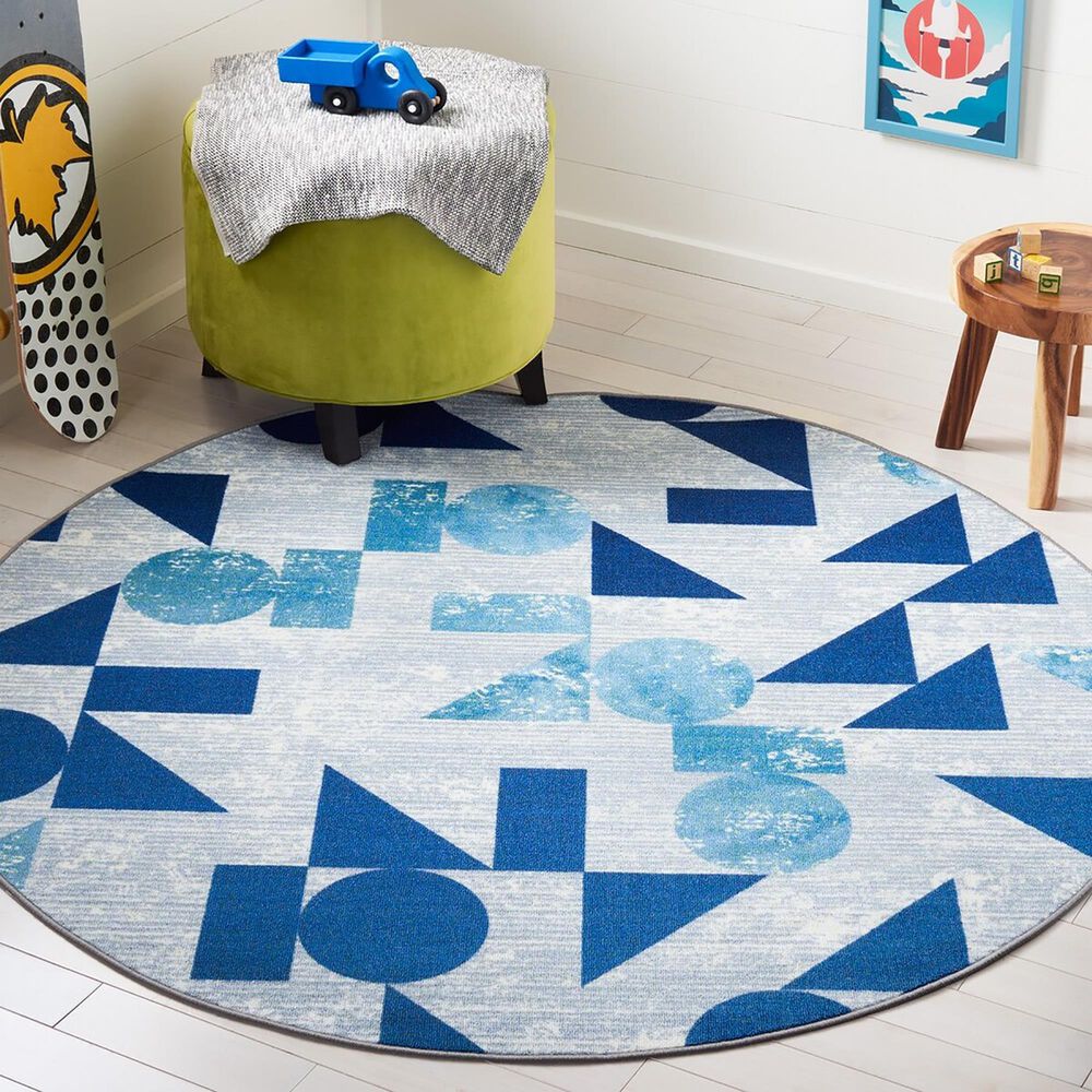 Safavieh Kids Playhouse KPH222F 5&#39; Round Grey and Blue Rug, , large