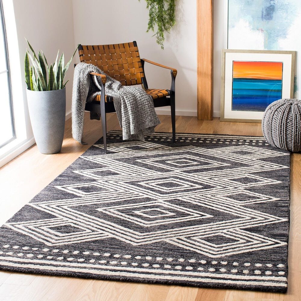 Safavieh Micro-Loop MLP156H 4&#39; x 6&#39; Charcoal and Ivory Area Rug, , large