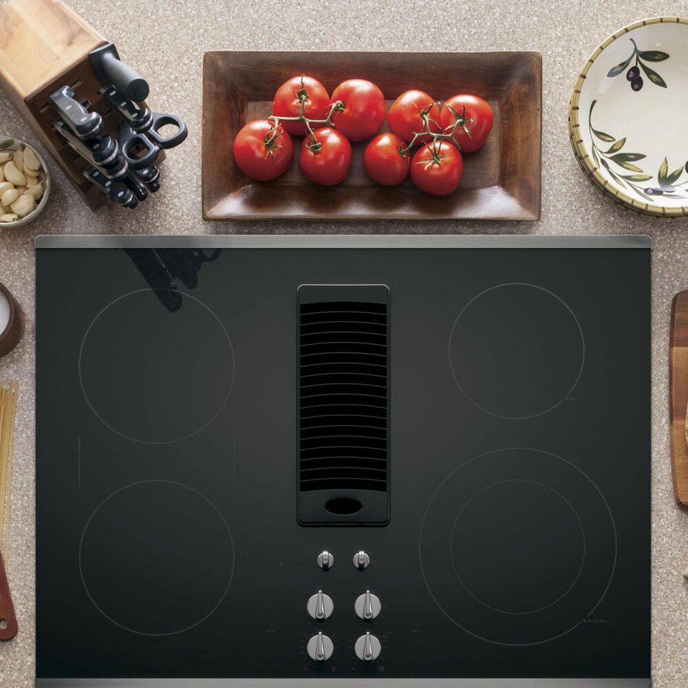 GE Profile 30" Downdraft Electric Cooktop in Black and Stainless Steel, , large