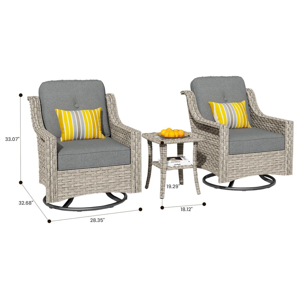 HOMLUX 3-Piece Outdoor Swivel Rocking Chair Set and Side Table in Dark Gray, , large