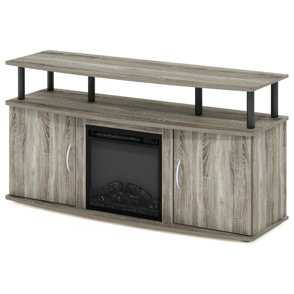 HOMLUX 47" TV Stand with Electric Fireplace and 2 Doors in French Oak Grey and Black, , large