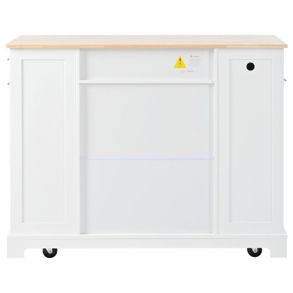 HOMLUX 47" Fluted Kitchen Island with Trash Can Storage Cabinet in White and Natural, , large
