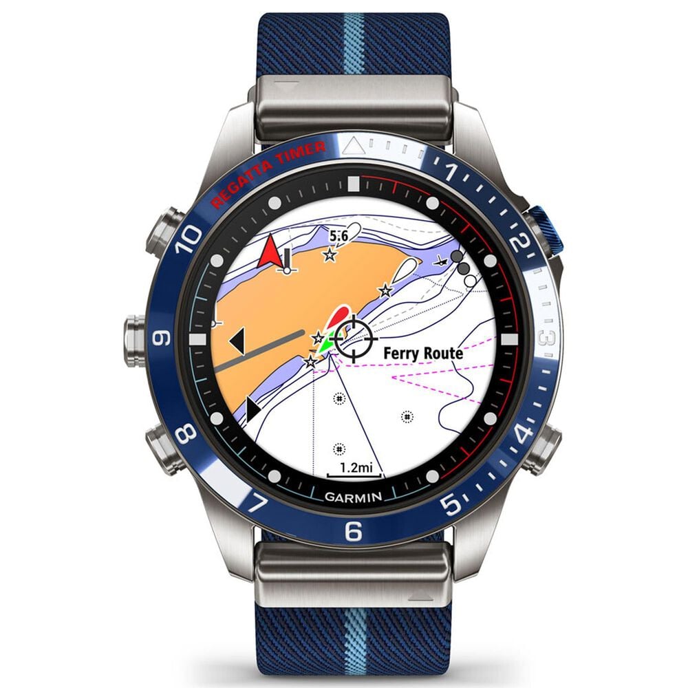 Garmin MARQ 2 Captain AMOLED Smartwatch Silver Grade 5 Titanium Bezel Case with Blue Nylon Band, , large