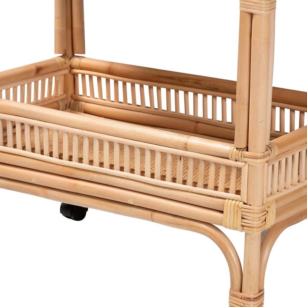 Baxton Studio Lombok Rattan Wine Cart in Natural Brown, , large