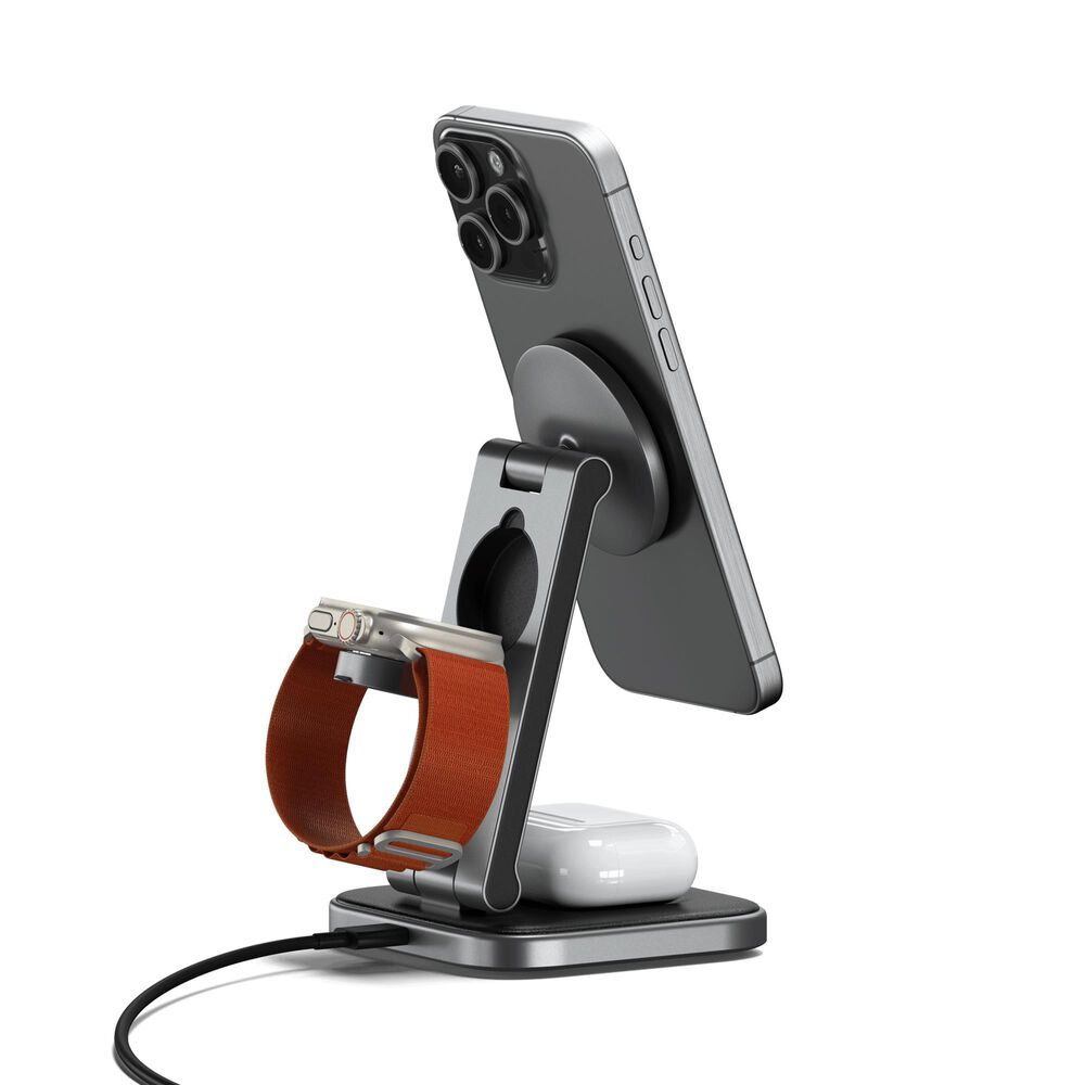 Satechi 3-in-1 Foldable Qi2 Wireless Charging Stand in Space Gray, , large