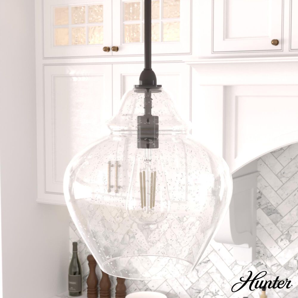 Hunter Dunshire 12&quot; 1-Light Medium Bell Pendant with Seeded Shade in Noble Bronze, , large
