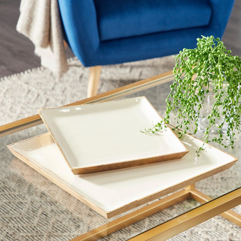 Maple and Jade Wood Tray in White and Natural &#40;Set of 2&#41;, , large