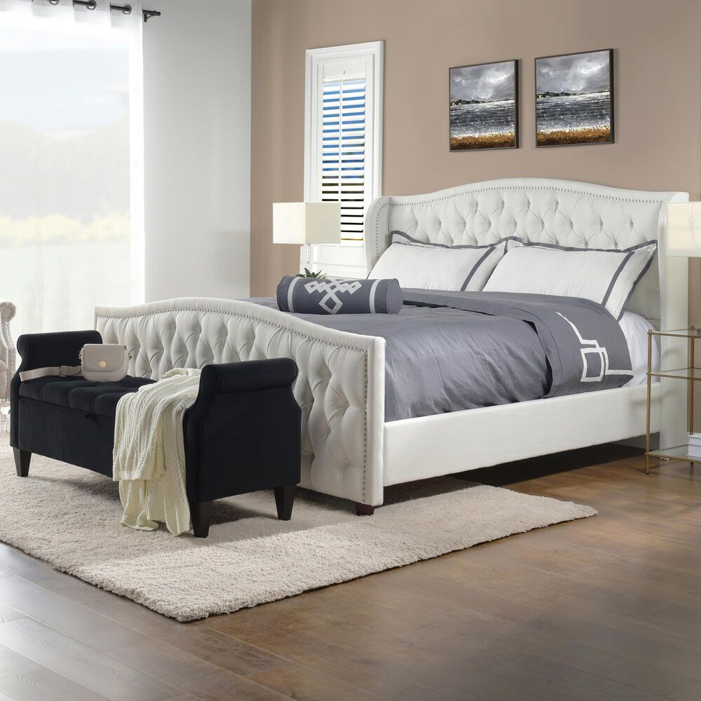 Jennifer Taylor Home Marcella King Upholstered Bed in Antique White
