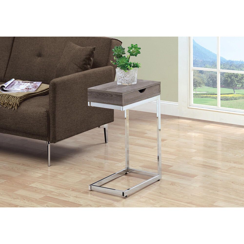 Monarch Specialties 24.5&quot; Side Table in Dark Taupe and Chrome, , large