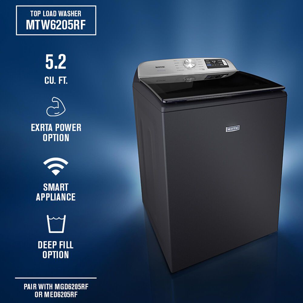 Maytag 5.2 Cu. Ft. Smart Top Load Washer and 7.4 Cu. Ft. Smart Electric Top Load Dryer Laundry Pair in Midnight Steel, , large