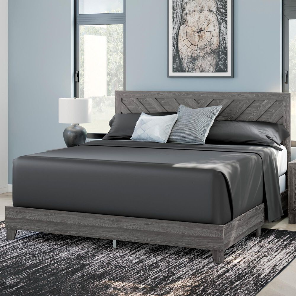 Ashley Sylveri King Chevron Panel Bed in Gray, , large