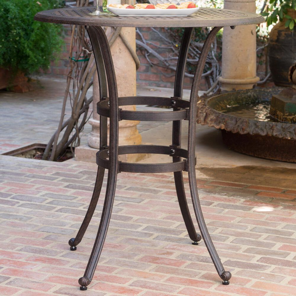 Hearth and Haven Patio Bar Table with Lattice Top and Umbrella Holder in Bronze, , large
