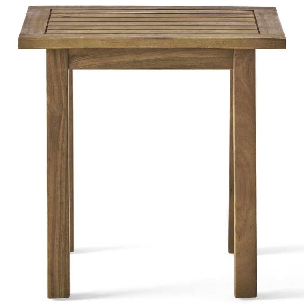 Hearth and Haven Selma Outdoor End Table with Slatted Top and Curved Legs in Natural Stained, , large