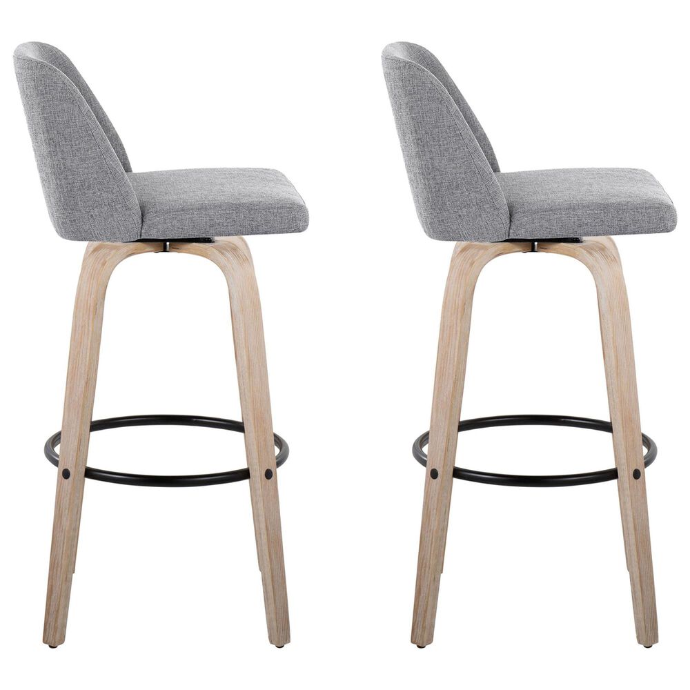 LumiSource Toriano Swivel Bar Stool with Grey Fabric Upholstery in Whitewashed and Black (Set of 2), , large