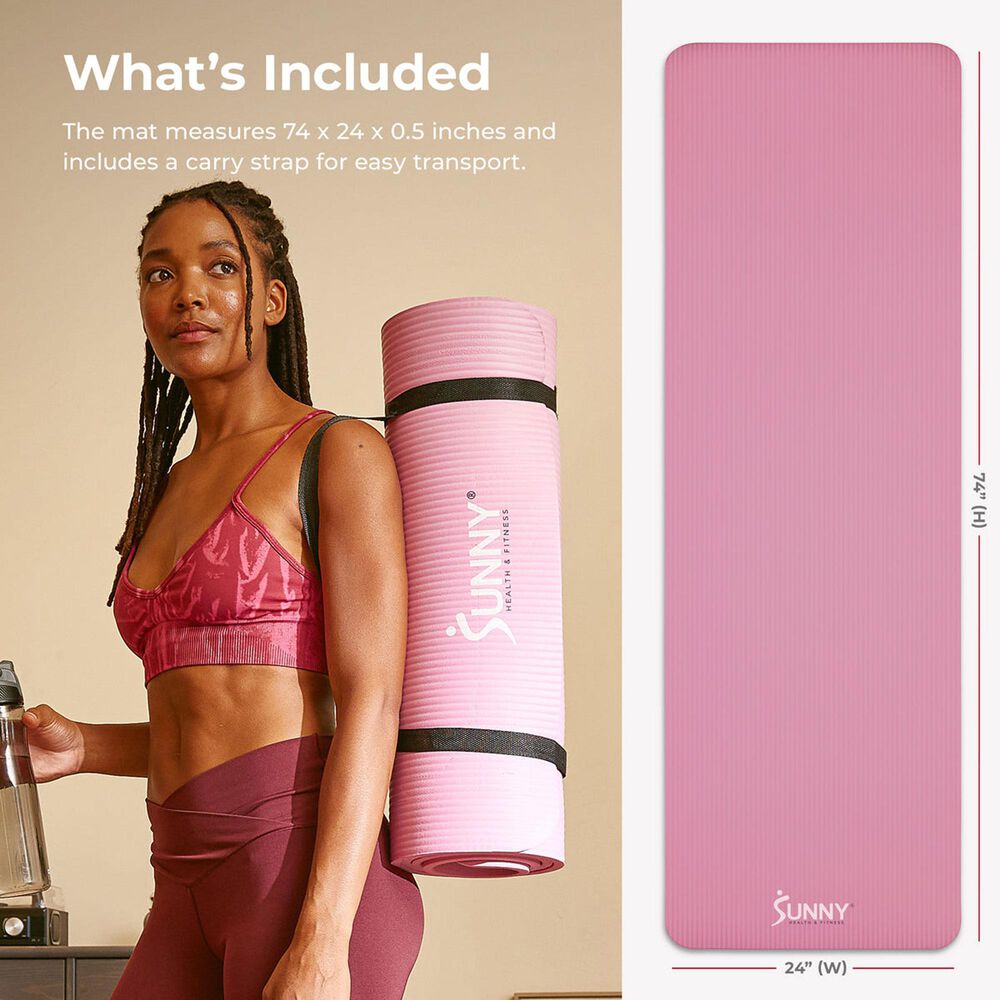 Sunny Health &amp; Fitness Premium 0.5" Extra Thick Exercise Yoga Mat in Pink, , large