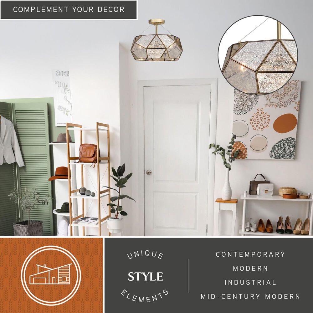 Vaxcel Euclid 3-Light Semi Flush Mount in Aged Brass, , large