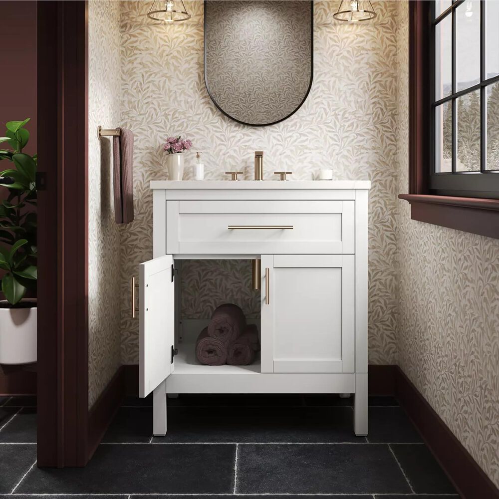 Kohler Hadron 30" Single Bathroom Vanity in White with 3 cm Bianco Bella Quartz Top and Oval Sink, , large
