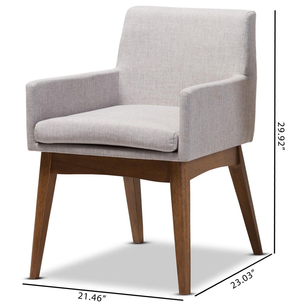 Baxton Studio Nexus Arm Chair with Greyish Beige Cushion in Walnut Brown (Set of 2), , large