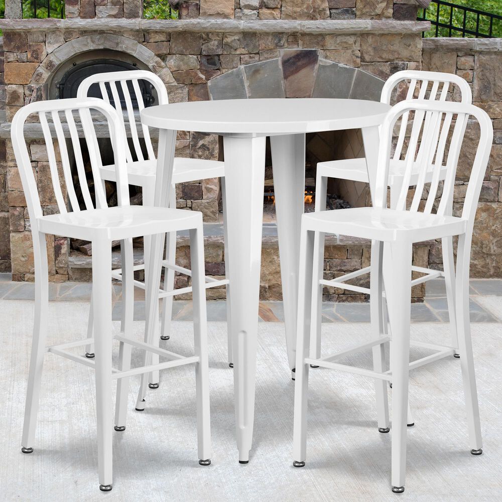Flash Furniture 5-Piece Metal Bar Table Set in White, , large