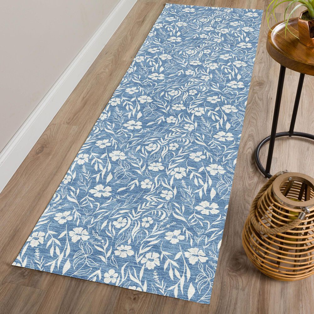 Dalyn Rug Company Soft Essentials Floral Denim 2'3" x 7'6" Indoor/Outdoor Runner, , large