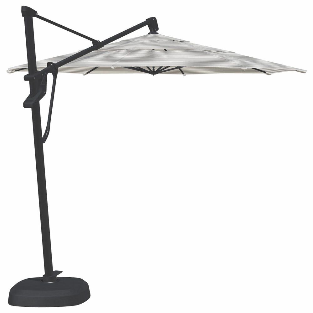Garden Party Starlux AKZ Plus 11" Octagon Cantilever Umbrella with Black Base in Richmond Stone Stripe, , large