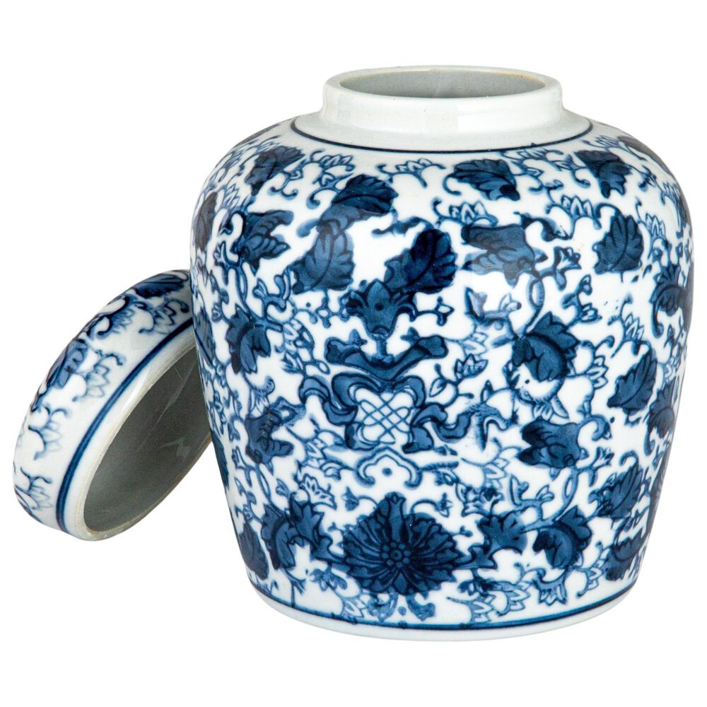 Creative Coop Decorative Small Ceramic Ginger Jar with Lid in Blue and White, , large