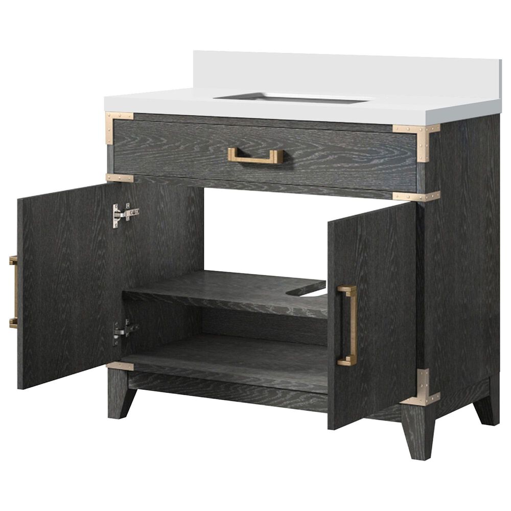 Lexora Home Laurel 36&quot; Single Bathroom Vanity in Black Oak with White Cultured Marble Top and Rectangular Sink, , large